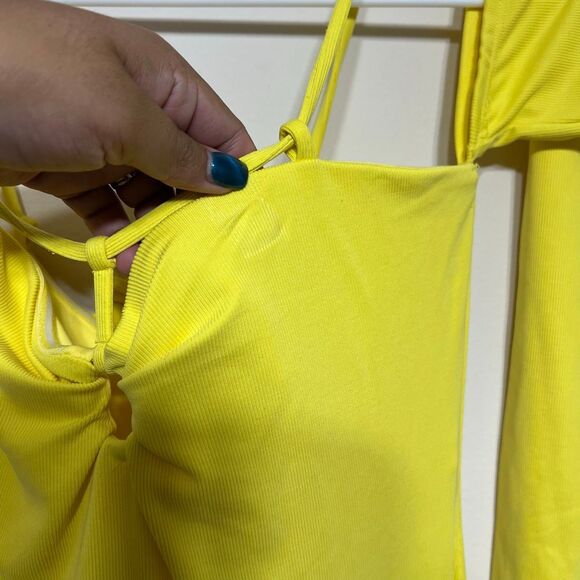 Not Yours To Keep Sunny Yellow Ribbed Midi Dress M Women - Picture 5 of 11